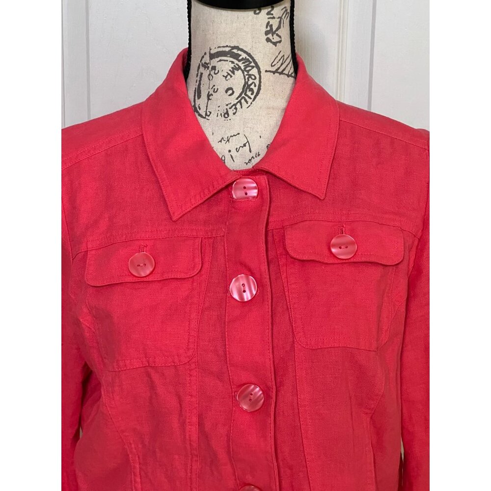 Christopher & Banks Coral Button Front Linen Lightweight Jacket Small - Picture 2 of 8